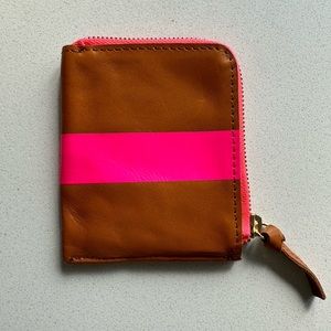 Clare V. Corner Zip Wallet Tan and Neon Pink